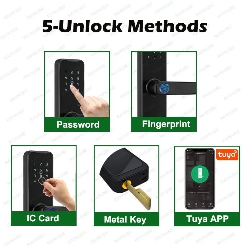 Fechadura Eletrónica RAYKUBE K7 Pro+ | Impressão Digital, NFC, Wi-Fi, App Tuya