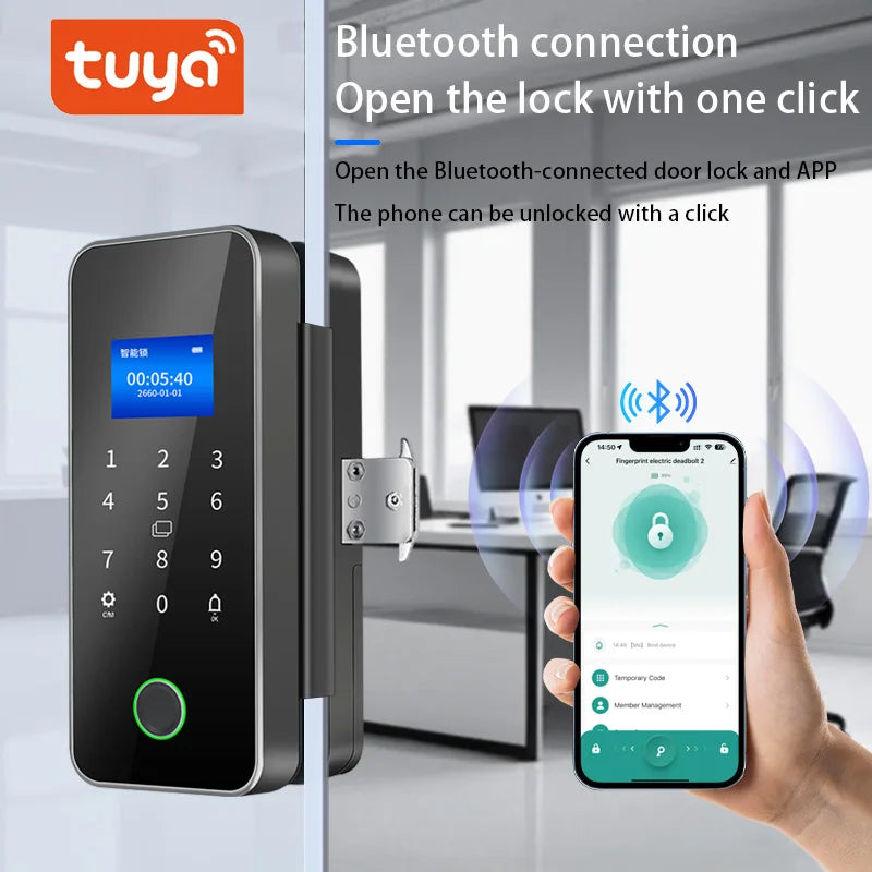 🔐 Fechadura Digital Inteligente para Porta de Vidro – Tuya Bluetooth