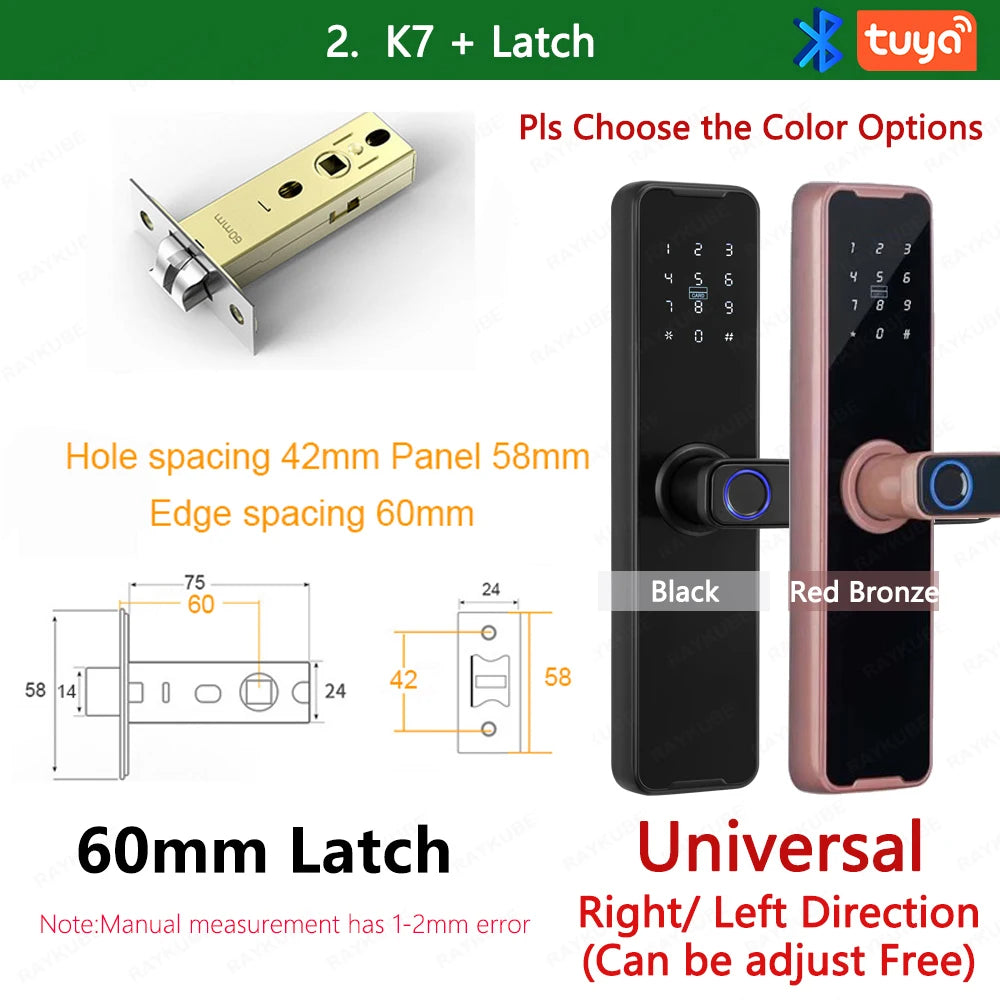 Fechadura Eletrónica RAYKUBE K7 Pro+ | Impressão Digital, NFC, Wi-Fi, App Tuya