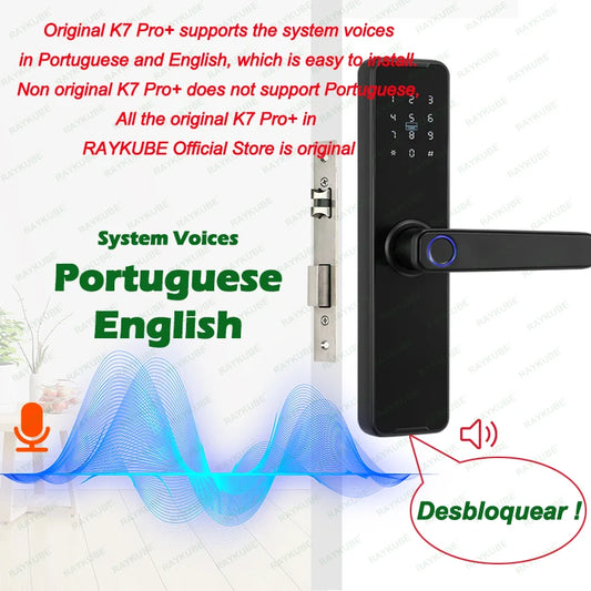 Fechadura Eletrónica RAYKUBE K7 Pro+ | Impressão Digital, NFC, Wi-Fi, App Tuya